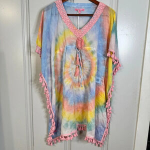 NWT Simply Southern Tie Dye Coverup Tassels Beaded Drawstring Waist‎ Size S / M